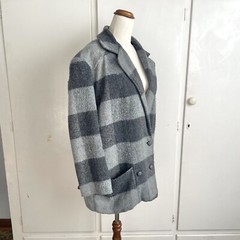 Re-worked Vintage Jacket Grey Check Size 16 Wool Blend 80’s Style