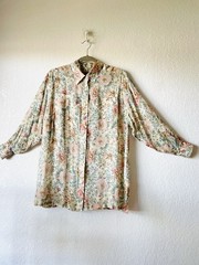 Vintage 80’s Lizsport Oversized Floral Semi Sheer 3/4 Sleeve Button Top M