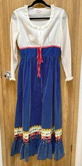 Vintage 1970s Evelyn Pearson Maxi Dress Cottage Core Small Pockets! Blue Ivory