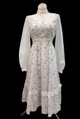 VTG Gunne Sax Cottagecore Floral Romantic Lace Trim Prairie Sheer Sleeves Dress