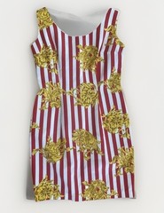 Vintage Tempo Paris Baroque Stripe Bodycon Dress Red Gold 90s Size 4 sleeveless