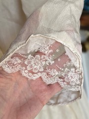Antique 1910s Tissue Silk Dress Off White Lace Details Size Small