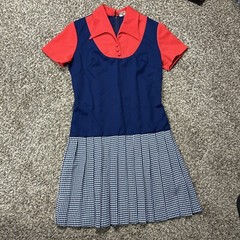 Vtg Retro Dropwaist Polyester Dress Layered Look Red Blue Gingham ILGWU Sz 14