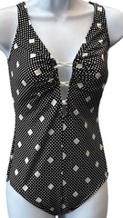 Vtg 1970s Gabar Sexy Pin Up Bathing Suit 16 Plunge V-Neckline One Piece Black