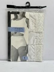 Vtg K Mart White Nylon Briefs Granny Panties Size 6 Lace Trim 3 Pack NOS Pink K