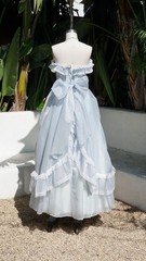 Vtg 80s Gunne Sax Blue Polka Dot Prom Princess Off Shoulder Dress Gown Xs