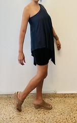 90s Vintage Boutique One shoulder asymmetric Navy Blue Long Blouse Top Dress M