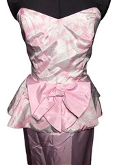 Vintage 80s Strapless Peplum Bow Prom Dress Cottagecore Kawaii 36-28-42