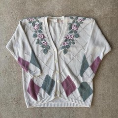 Venezia Women’s Embroidered Floral Dominos Design Cardigan White 18/20 Ramie