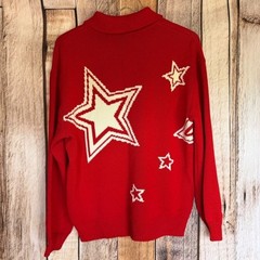 St. John Collection Red Star Intarsia Sweater Holiday Christmas Vintage Medium