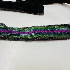 Vintage 80’s 90’s Beaded Belt Adjustable Hook Closure Sneak Head 37.5” Long