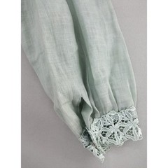 Vintage Cloak of Many Colors Blouse 16 Sage Green Linen Lace Pleated Peplum