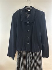 1990’s Donna Ricco New York NY Black Tan Business 2 Piece Jacket Pant Suit Sz 14