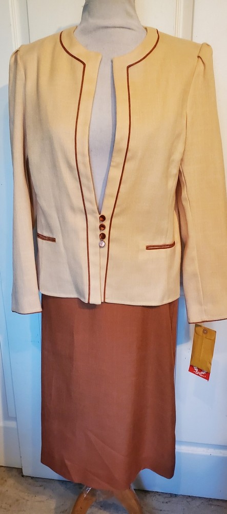 NOS Vintage 70s 80s Butte Orange Brown Rayon Polyester 2 Pc Suit Size 14 B38