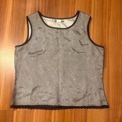 Goth Grunge Notations Vintage Silver Gray Mesh Tank Top W Black Lace Trim Size M