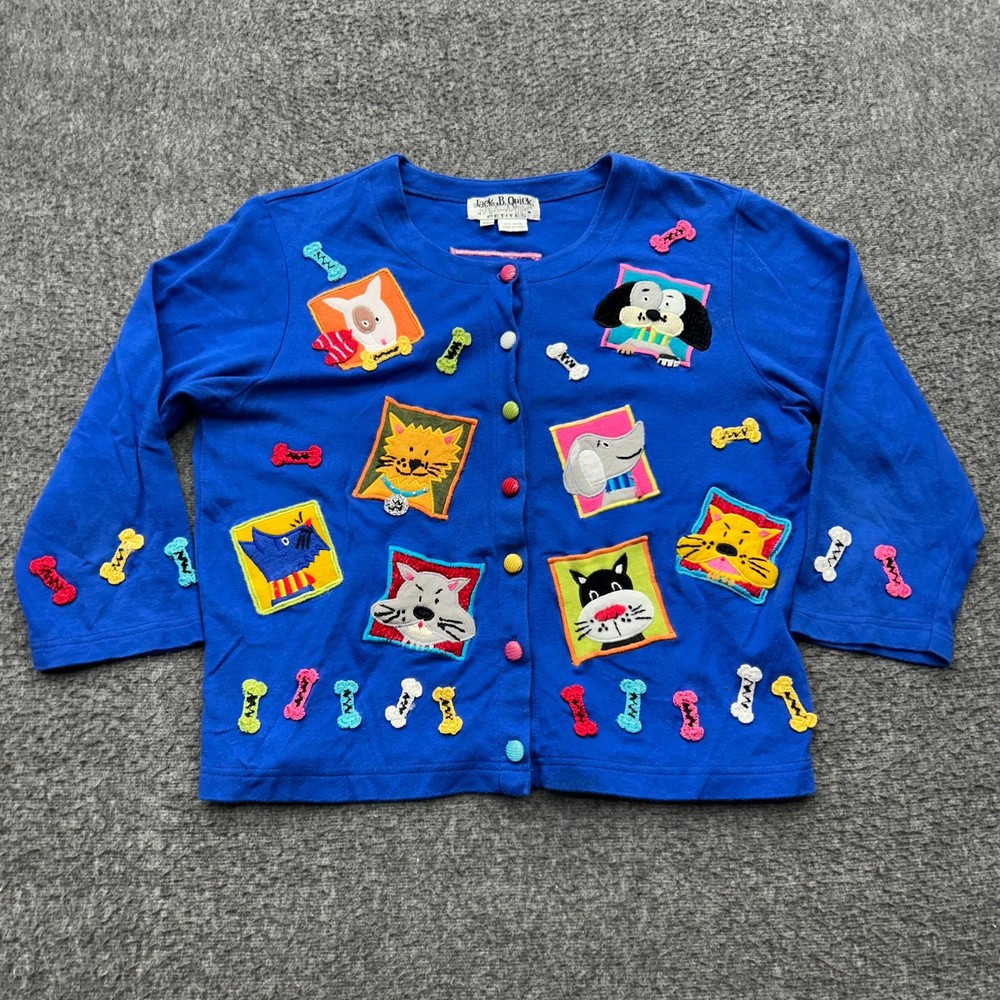 Jack B. Quick Sweater Cardigan Dog Vet Petite Medium Kitschy Grannycore Novelty