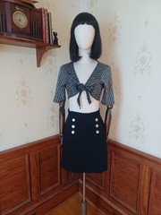 Vintage 1980s/1990s Willow Ridge Black High Waist Sailor Style Pinup Culottes