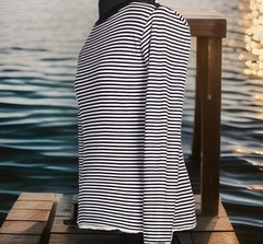 Vintage Long Slv. Tee French Stripes Black & White 55% Combed Cotton Size L, EUC