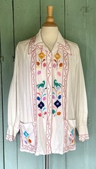 MINT 50s Cristina’s Boutique Mexican Tourist Shirt Hand Chain-Stitch Embroidery