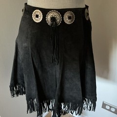 Frontier Collection USA Vintage Suede Fringe Skirt Black Embellished Cowgirl 12