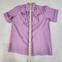 Vintage M Lilac Purple Ruffle Button Blouse Cut Out Flowers #1462