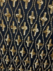 Vintage 80s Lawrence Kazar Sequin Crosses Cocktail Top Byzantine Orthodox
