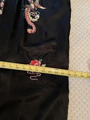 VTG Golden Bee Black Satin Kimono Full Length Robe Embroider Bird Rayon M -12