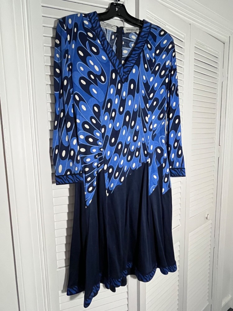 Vtg 80s Averardo Bessi Geometric Dress Cotton LSleeve US 10 44