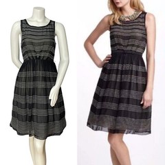 Anthropologie Hitherto Silk Dress Stripes Retro Sleeveless Fit and Flare Black