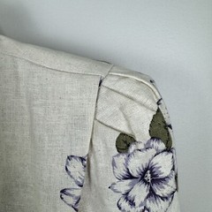Leslie Fay Blazer Womens 14W Ivory Purple Floral Cotton Pockets Vintage