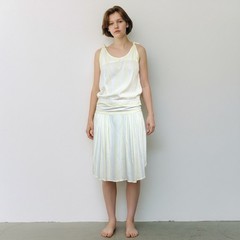 Vintage 90s Cotton Tie Shoulder Drop Waist Midi Dress Boho Minimalist L ^