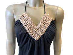 Vintage Party Maxi Dress TEENA PAIGE Halter Tie Top, Low Back Sexy 1960’s Sz S/M