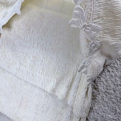 Leslie Fay Dress Women No Size Cream Good Crinkle Lace Trim Tiered Vintage