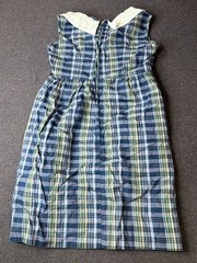 Vintage 1960s ILGWU Union Made Blue Plaid Sleeveless Dress with White Peter Pan