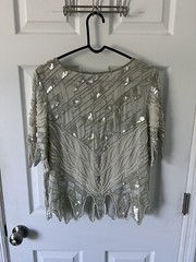 Vtg Swee Lo Women’s 100% Silk Size Medium Blouse Top Sequin Ivory Flapper Gatsby
