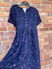 Worthington Navy Blue Floral Rayon Tie Back Empire Dress Size 14 W 14W