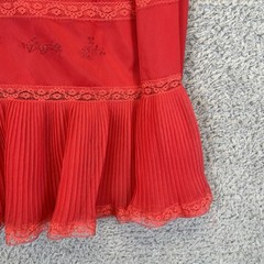 Vintage Nan Flower Originals Red Embroidered Pleated Half Slip Skirt Size Small