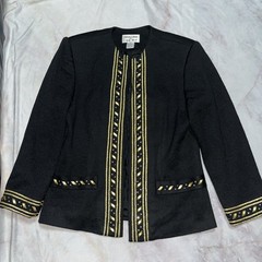 Vintage Y2K Womens Statement Jacket Size 12 Black Gold Rhinestone Trim Old Money