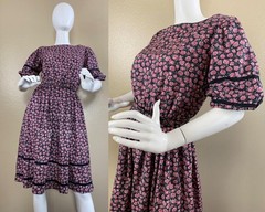 Vintage 80’s 90’s Floral Garden Roses Tea Dress Garden Party Cottagecore Size S
