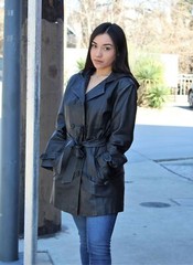 Vintage 80s Giorgio Sant Angelo Hooded Leather Short Trench Coat S Women