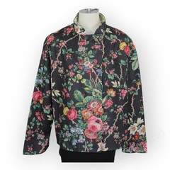 Vintage Susan McDuffie Atlanta Linen Chef Coat Jacket Art To Wear Floral L
