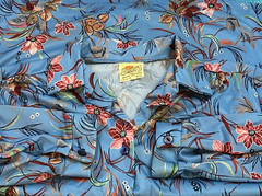 Vtg Shirley Of Atlanta 70s Blouse Sz M Retro Blue Floral Long Sleeve Go Go Top