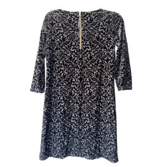 Adrienne Vittadini Vintage Black Silver Velvet Damask Shift Dress XS