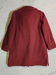 Vintage 60s PENGUIN FASHION Wool Overcoat Black Red Check Womens Sz 12 Button-Up