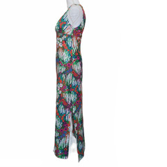 Vtg 60s Jack Hartley Maxi Dress Floral Print Sleeveless Open Back S