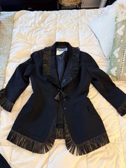 Vintage Thierry Mugler Paris Black Fringe Tassel Skirt Suit Set France 40