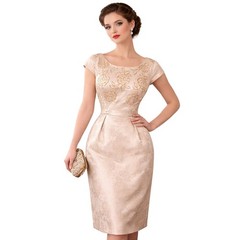 VTG 1950s Beige Damask Bombshell Cocktail Dress Glitter Bodice VLV Hourglass