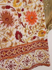 VTG 1960s Indian Block Printed Cotton Tapestry Short Sleeve Shift Dress