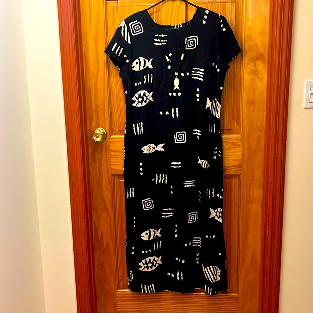 Vintage ‘TEDDI Dresses’ Fish Maxi Vacay Dress w/Removable Necklace