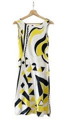 EMILIO PUCCI Shift Dress Sleeveless Tank Mod Print Cotton Knit Yellow Size 6